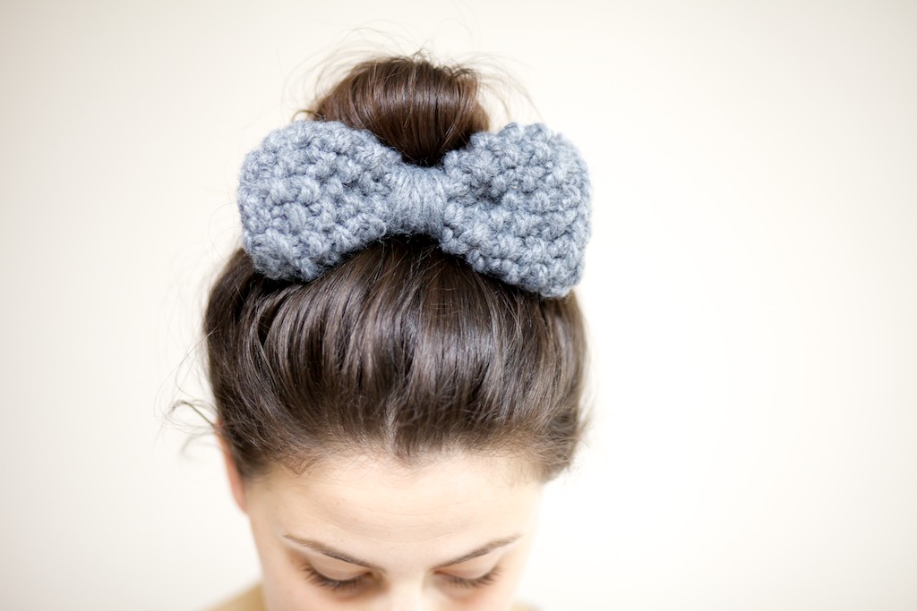 Hair Bow - Bow Hairband - Chunky Knit Bow Hairband - Slate Grey